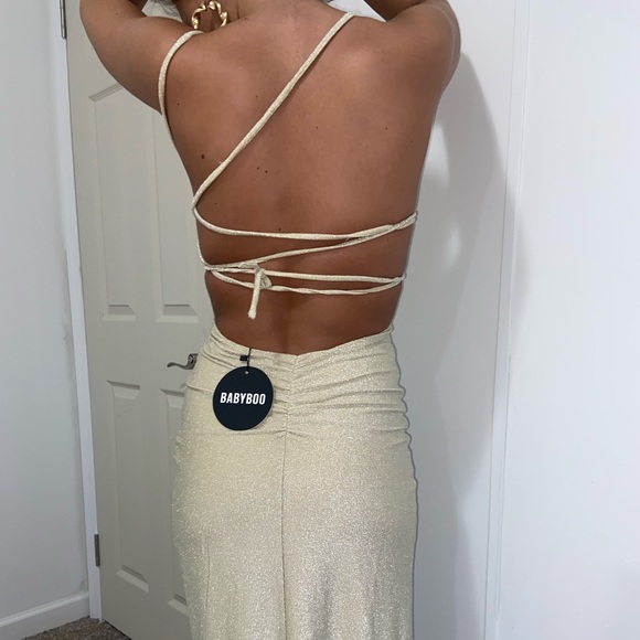 Gold long slick strap he back dress - Picture 6 of 7